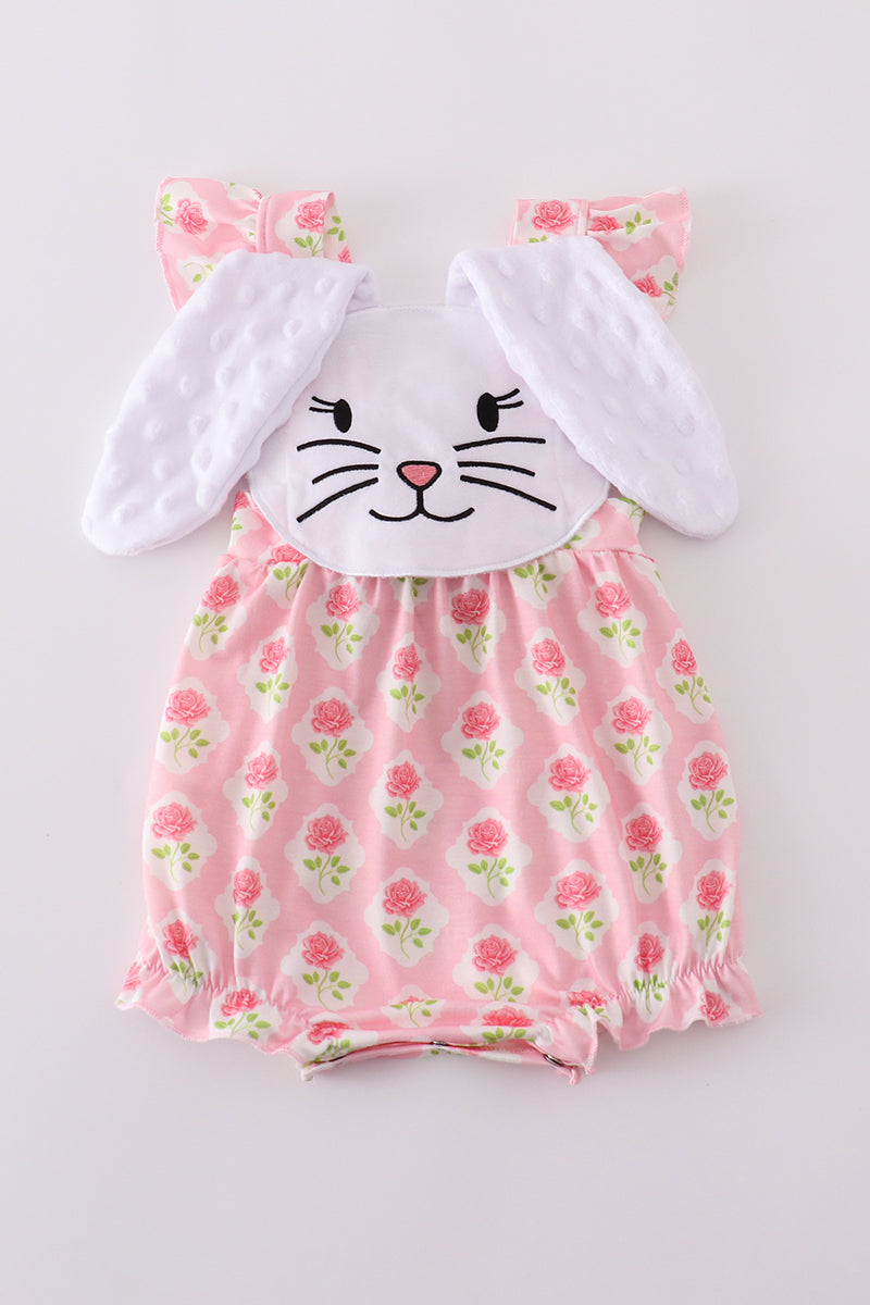 Pink floral bunny applique bubble