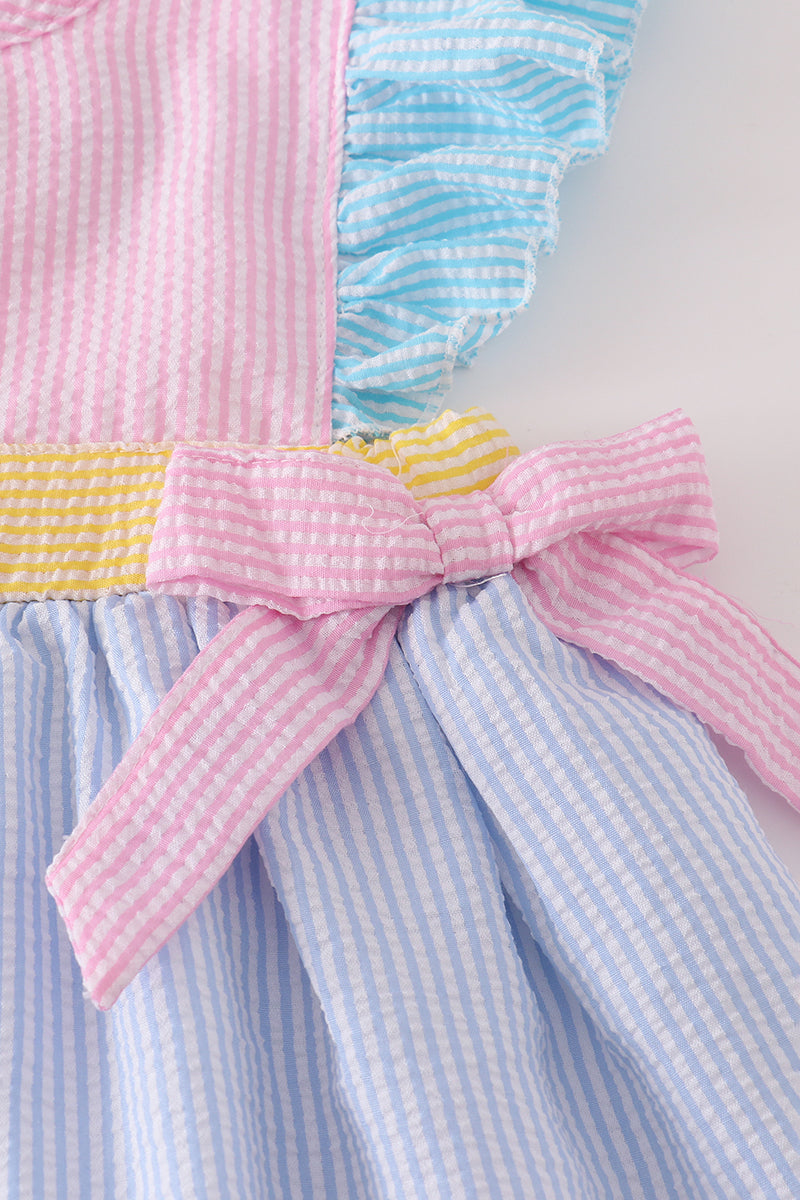 Multi color seersucker stripe ruffle shorts set
