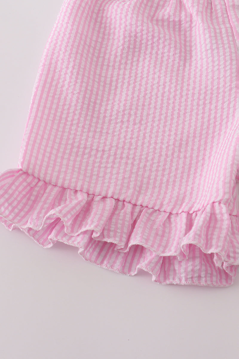 Multi color seersucker stripe ruffle shorts set