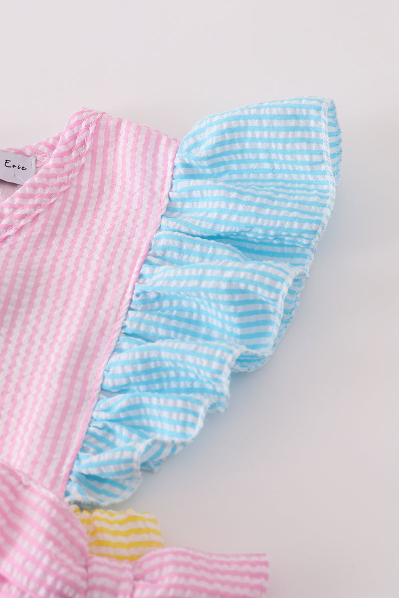 Multi color seersucker stripe ruffle shorts set